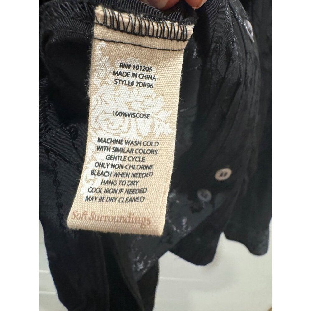 Soft Surroundings Sistine Floral Embroidery Jacquard Pintuck Shirt Black Small - Picture 5 of 8